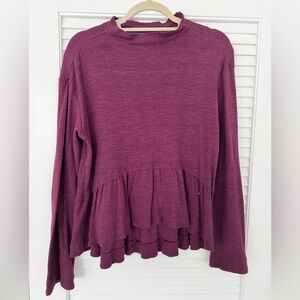 Pilcro Plum Ruffle Hem Sweatshirt